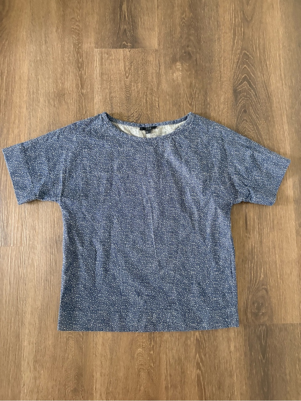 COS Blue Linen Dot Short Sleeve Top – US 2 Small Minimalist Lagenlook Oversized